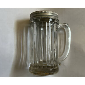 Salt Shaker Vintage Glass with Metal Lid Vertical Ribs in the Glass